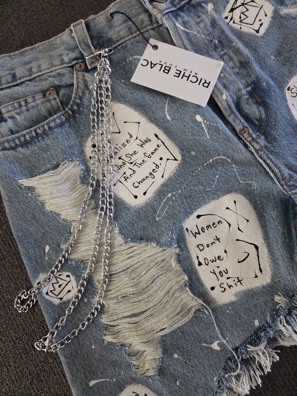 Custom By RICHE BLAC Distressed Denim Shorts – One of a Kind ✨ Vintage - Picture 5 of 7